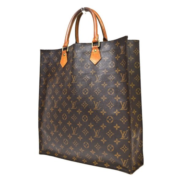 LOUIS VUITTON Logo Sac Plat Hand Tote Bag Monogram Leather Brown M51140 33MQ402 - Picture 2 of 8